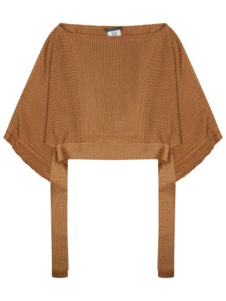 Alberta Ferretti Flowing Cropped Knitted Poncho With Ribbed