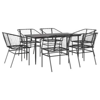Berkfield Home 7 Piece Garden Dining Set Black Poly Rattan Glass