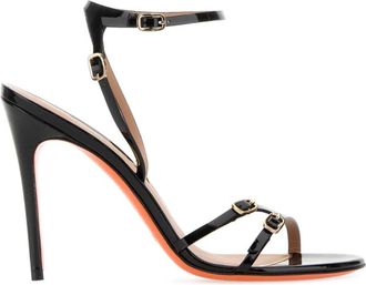 Santoni Sandaal met hoge hak van lakleer - Dames - Sandalen met hakken - Zwart - 37 1/2 EU - Leer - Schoenen