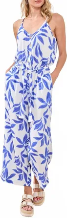 Tribal Button Front Jumpsuit In Baja Blue