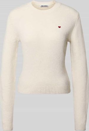 Review Eng anliegender Strickpullover mit Rundhalsausschnitt in Offwhite Melange, Größe XL