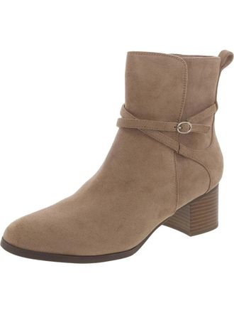 Anne Klein Moore Bootie Womens Sand Leather Block Heel Ankle Boots LION344