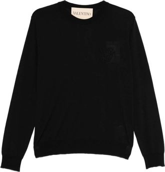 Valentino Virgin Wool Sweater - Heren - Ronde hals truien - Zwart - XL - Wol - Truien & Vesten