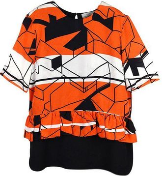 Preen orange black white peplum top Size L