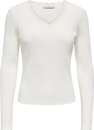 Only V-Shirt ONLY ONLSARA SHARAI L/S V-NECK TOP JRS, Damen, Gr. XL, cloud dancer, Jersey, Obermaterial: 94% Baumwolle, 6% Elasthan, unifarben, slim fit nor