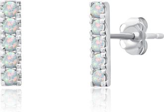 MAX + STONE 14k White Gold Small 2mm Gemstone Bar Stud Earrings with Push Backs