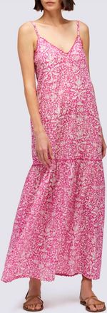 Sundek Piping And Adjustable Straps Maxi Dress In Shocking Pink