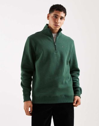Tommy Jeans Felpa in pile verde con zip corta e stemma