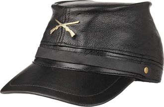 Cappellishop Hatshopping Civil War Leather Cap, Black (Womens, One Size, Adjustable, Metal Buckle, Historic, Civil, Costume, Party, Carnival, All Seasons)