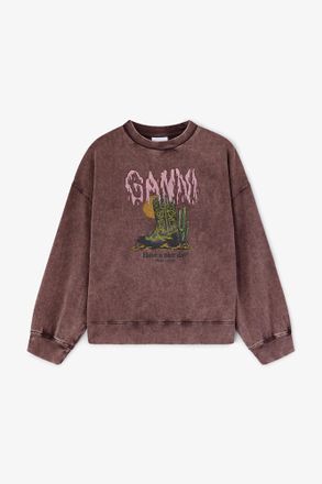 Ganni Brown Vintage Wash Sweatshirt - Size XXS Organic Cotton