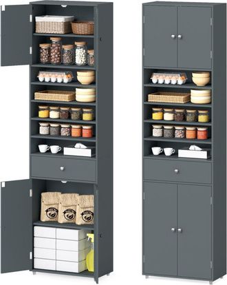 Costway Tall Bathroom Storage Cabinet 180CM Linen Cabinet Organizer w/Doors-Grey