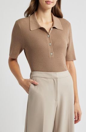 Tahari by ASL Rib Polo in Latte at Nordstrom, Size X-Large