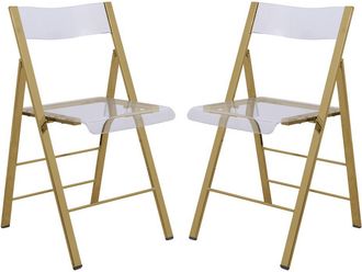Leisure Mod Menno Modern Acrylic Gold Base Folding Chair, Set of 2
