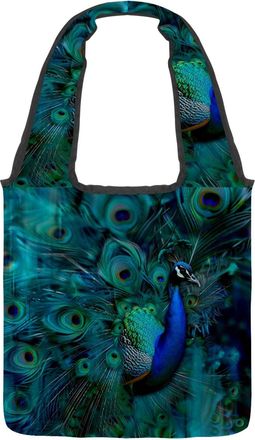 Generic Abstract Peacock Print Reversible Canvas Shoulder Tote - Double-Sided Print, 12oz Cotton, 27cm Drop, Fold-Flat Bag for Travel, Shopping, Street Outing