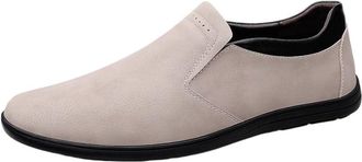 Generic Mens Large Size Leather Loafers Low Top Slip-On Driving Shoes with Flat Sole Cowhide Casual Moccasins(Gray,7.5)