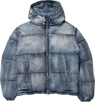 Purple denim padded hooded jacket - men - pure cotton - M - Blue