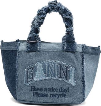Ganni Denim Frayed Small Tote
