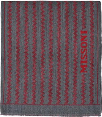 Missoni Grey Red Wool Scarf