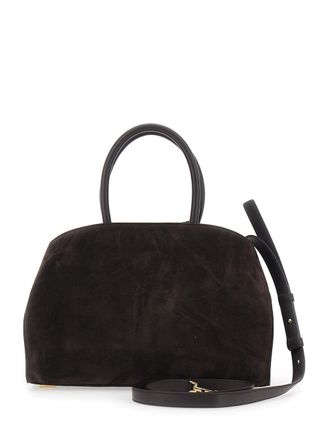 Ferragamo Womens Handbag Hug Piccola Brown Suede Goat Leather Handbags Hand Bags