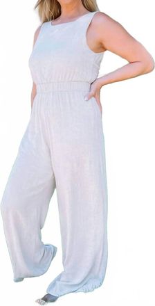 Gilli Criss-Cross Tie Back Elastic Waist Jumpsuit In Oatmeal