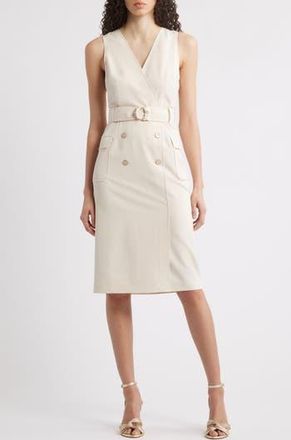 Tahari by ASL Belted Sleeveless Faux Wrap Dress in Ecru at Nordstrom Rack, Size 10