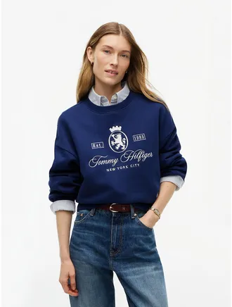 Tommy Hilfiger Womens Relaxed Fit Crest Logo Sweatshirt - Preppy Navy - XXL