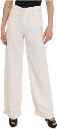Emporio Armani Linnenmix Wide-Leg Jeans - Dames - Loose Fit Jeans - Wit - W28 - Linnen - Jeans