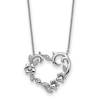 Diamond2Deal Sterling Silver Cubic Zirconia My Special Pet Heart Necklace