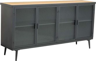 Wanderlust Deco Aparador de metal y madera con vidrio 160x36x80h cm - Negro