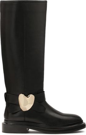 Kazar Zwarte platte laarzen met sieradenversiering - Dames - Hoge Laarzen - Zwart - 36 EU - Leer - Schoenen