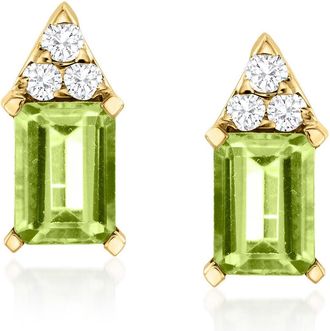 Ross-Simons Peridot and. Diamond Earrings in 14kt Yellow Gold