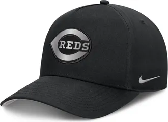 Nike Cincinnati Reds Rise Nike Mens Dri-FIT MLB A-Frame Trucker Adjustable Hat in Black | NB1E0FBPRED-HWD