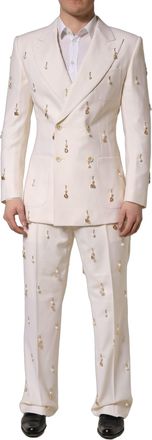 Dolce & Gabbana White Wool Slim Fit Formal 2 Piece Men Suit Virgin