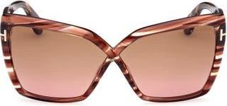 Tom Ford Fiore 63mm Oversize Gradient Butterfly Sunglasses in Striped Burgundy /Champagne at Nordstrom Rack