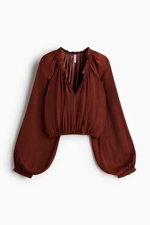 H&M Balloon-sleeved Blouse in Rust Brown at Nordstrom, Size X-Large