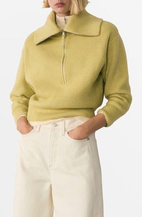Mango High Neck Half Zip Sweater in Olive Green at Nordstrom, Size Large