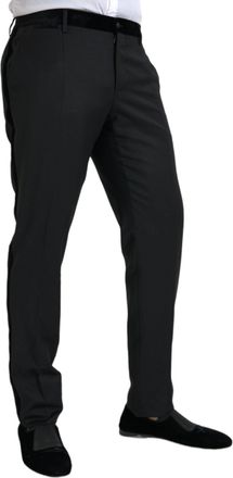 Dolce & Gabbana Black Silk Men Skinny Dress Pants Wool Polyester Cotton