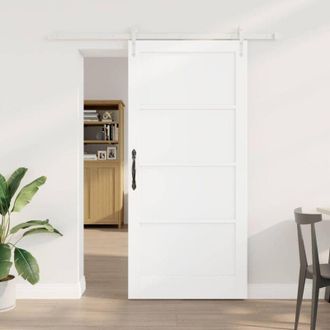 vidaXL Puerta Corrediza Vidaxl Con Juego De Hardware Blanco 93x202 Cm Madera Maciza De Pino