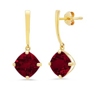 MAX + STONE 14k Yellow Gold Solitaire Cushion-Cut Gemstone Drop Earrings (8mm)