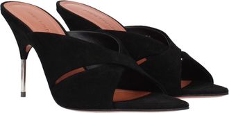 Amina Muaddi Womens Samantha Heel Slide Black Suede Upper Leather