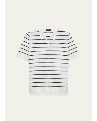 Prada Mens Cotton Knit Pinstripe Polo Shirt