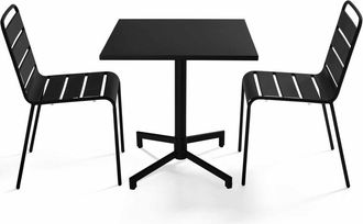 Oviala Mesa y 2 sillas de jard&iacute;n de metal en color negro