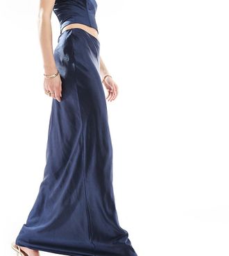 4th + Reckless Tall exclusive satin maxi skirt in navy - part of a set