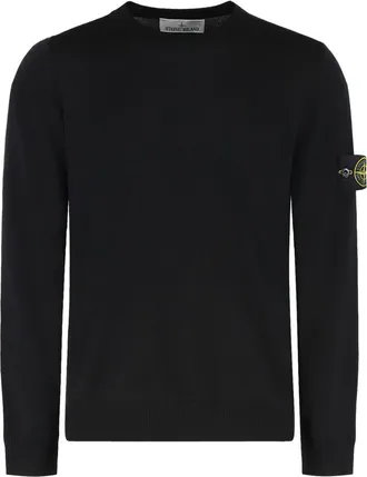 Stone Island Black Solid Crew Neck Sweater