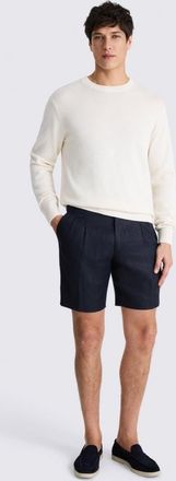 Moss Navy Linen-Blend Pleated Shorts