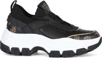 Guess Sneakers met logo print van stof en eco-leer - Dames - Sneakers - Zwart - 35 EU - Leer - Schoenen