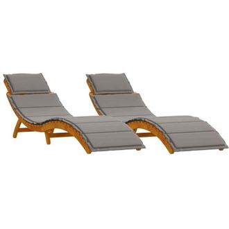 vidaXL Vidaxl - Tumbona 2 Pcs Gris 184 X 55 X 64cm Madera Maciza De Acacia