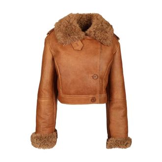 Chlo&eacute; Cropped Boxy Jacket - female - Chlo&eacute; - Leather Jackets - Orange - 5 UK - Jackets