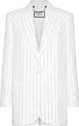 Philipp Plein Jassen, Dames, Wit, S, Cady Blazer Crystal Pinstripe