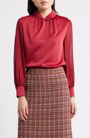 Misook Twist Front Cr&eacute;pe de Chine Top in Scarlet Red at Nordstrom, Size Xx-Large